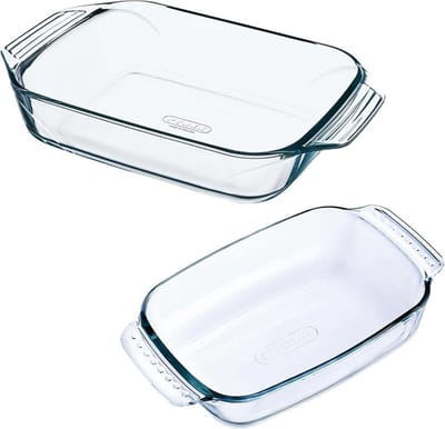 2x Glazen ovenschaal 0,7 liter 22 x 13 x 5 cm en 1,4 liter 26 x 17 x 5,5 cm - Ovenschotel schalen – Bakvorm