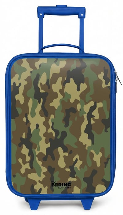 NoBoringSuitcases.com® - Kinderkoffer blauw - Kindertrolley jongen - Groene camouflage met zandkleur - Koffer kind lichtgewicht - Reiskoffer trolley voor kinderen - Koffertje met lichtgevende wieltjes - Rolkoffer