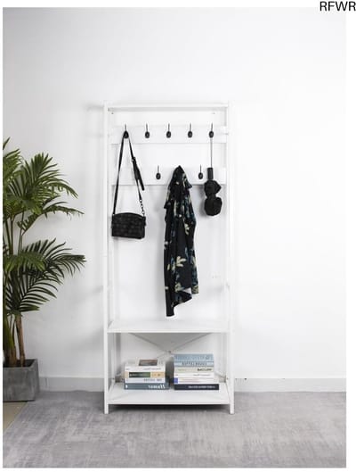 RFWR® Elegante Witte Kapstok met Bankje en Schoenenplank - Stijlvol en Ruimtebesparend Halmeubel met Schoenenrek