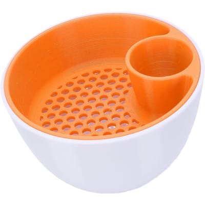 Dubbele Pistachenootjeskom met Schaalhouder 3D Geprint 2-in-1 Snack Organizer voor Noten Serveren Ingebouwde Afvalbak White Orange