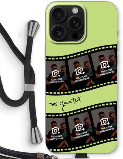 Gepersonaliseerd - Case Company® - Hoesje met koord geschikt voor iPhone 16 Pro Max hoesje met Koord - Filmrol N°3 - Telefoonhoesje met Zwart Koord - Bescherming aan alle Kanten en Over de Schermrand