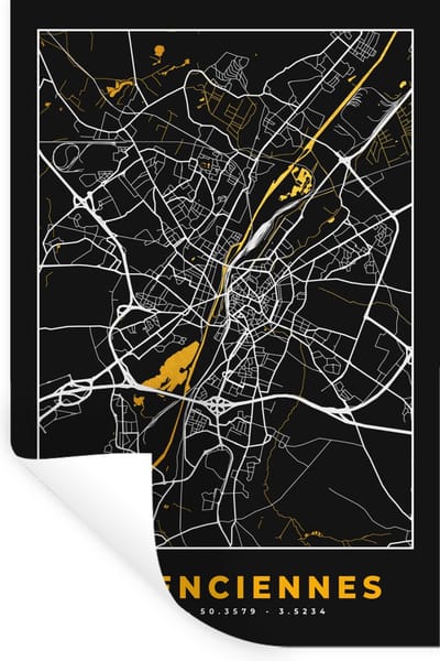 Muurstickers - Sticker Folie - Stadskaart – Plattegrond – Valenciennes - Kaart – Frankrijk - 20x30 cm - Plakfolie - Muurstickers Kinderkamer - Zelfklevend Behang - Zelfklevend behangpapier - Stickerfolie