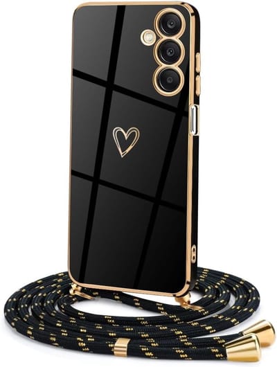 Beschermende Necklace Case voor Galaxy A55 5G, Hartvormige Band Cover met Strap, Flexibele TPU Bescherming voor Vrouwen