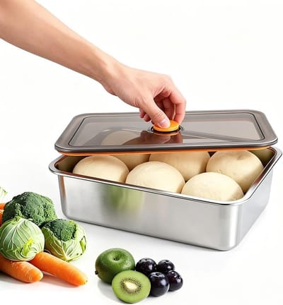 Roestvrijstalen pizzabox met deksel voor vers pizzadeeg, brooddeeg, fruit en salades, ideaal voor koelkastopslag
