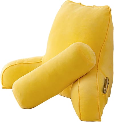 Leeskussen Met Armen - Rugsteun Kussen - Comfortabel Lezen - Afneembare Wasbare Hoes - 85x40x60cm - Geel