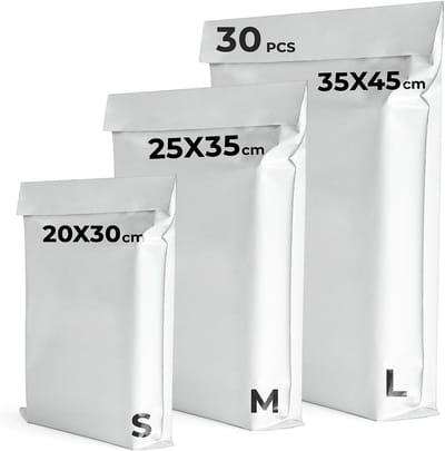 Verzendzakken 30 stuks - Zelfklevend en duurzaam - 3 verschillende maten 20x30cm, 25x35cm, 35x45cm - Ideaal voor pakketten - Kleding schoenen boeken Vinted verzendverpakking,