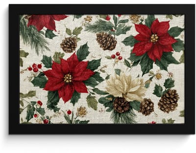 Poster in lijst - Fotolijst 30x20 cm - Posters - Feestelijk - Textielpatroon - Kerstbloemen - Kleurrijk - Posterlijst zwart - Decoratie - Wanddecoratie woonkamer - Muurdecoratie slaapkamer - Kerstversiering - Kerstdecoratie voor binnen - Kerstmis