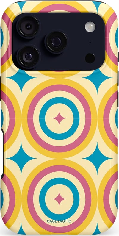 Casetastic hoesje geschikt voor Apple iPhone 17 Pro - MagSafe - Dubbellaagse bescherming - Swinging Retro Boogie Circles - Fashion Case - Crème Goud Lichtblauw Koraal