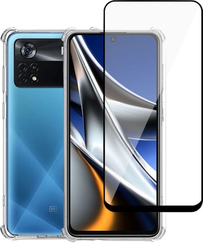 Geschikt voor Xiaomi Poco X4 Pro 5G Hoesje + Screenprotector – Full Cover Gehard Glas + Shock Proof Case – Transparant