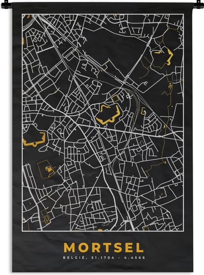 Wandkleed - Wanddoek - Kaart - Goud - Stadskaart - Plattegrond - Mortsel - 120x180 cm - Wandtapijt
