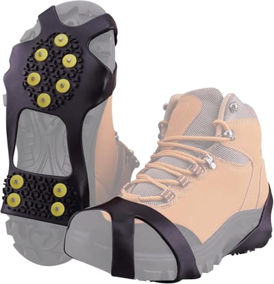 Famanu - Anti-slip schoenspikes, stijgijzers voor bergschoenen met 8 tanden, spikes voor schoenen, schoenenklauwen, antislip spikes voor wandelen, sneeuw, ijs, winter, outdoor, trekking