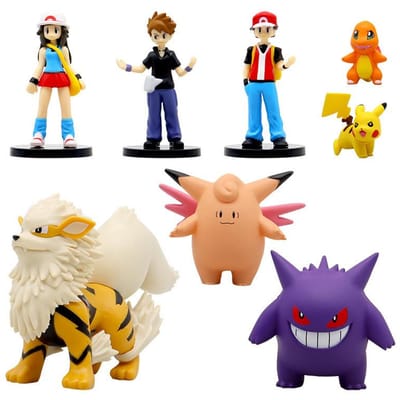 Op voorraad 8 stuks/set Pokemon Anime Figuren Schaal Wereld Trainer Rood Pikachu Charizard Gengar Pop PVC Actiefiguren Model Speelgoed Cadeau beige