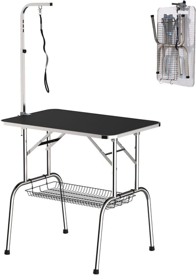 Trimtafel Verzorgingstafel - Verstelbare Hoogte - Rvs - Zwart - Voor Hondenverzorging en Grooming