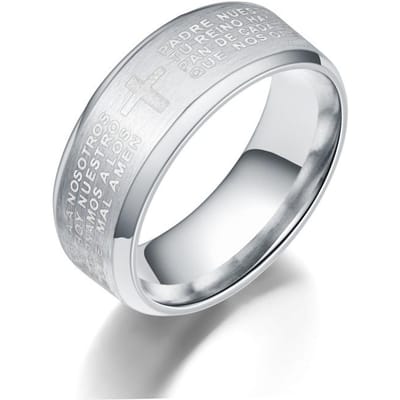 Mode Heren Roestvrij Staal Bijbelvers Jezus Kruis Ringen Voor Mannen Christelijk Kruis Religieuze Ring Heren Amulet Sieraden 11 white