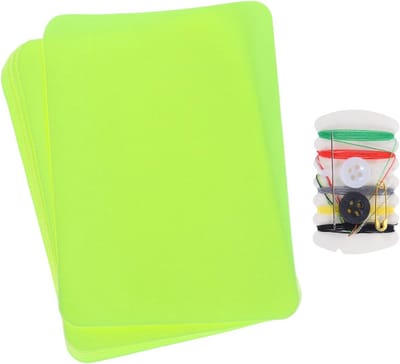 8x Strijkbare Reparatiepleisters Set met Naaiset - Fluorescerend Groen Textiel Patches voor Kleding en Jeans