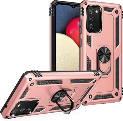 Ring Armor hoesje Geschikt voor Samsung Galaxy A02s / A03s - Rosé Goud - Draaibare standaard - Magneet - ZT Accessoires