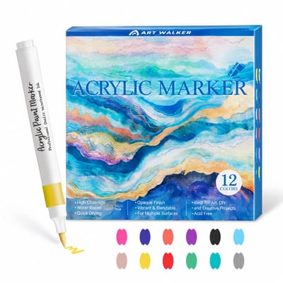 Acrylmarkerset - 12 kleuren in doos - voor kindertekenen en DIY doodles - geschenkverpakking