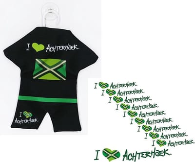 Achterhoek - Auto hanger - Zuignap - Zwart-groen - Vlag - 21 x 16 cm - 10x I Love Achterhoek Sticker - transparant - 20 x 3,8 cm - Groen