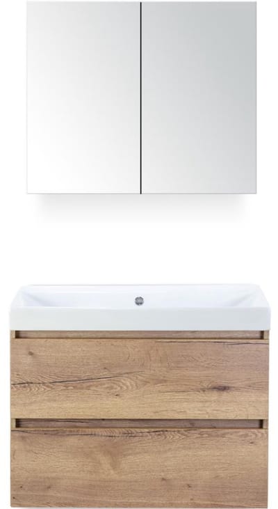 Maxx XL Badmeubelset 80 cm - Natuur Eiken - Wastafel Just Zonder Kraangat met Spiegelkast