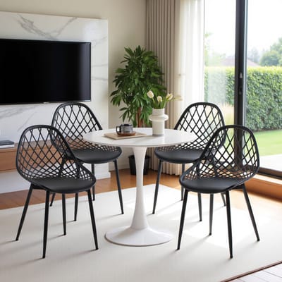 EGGREE eettafel en stoelen - 4 zwarte eetkamerstoelen - tafel Ø 70 cm - voor bar - café en restaurant