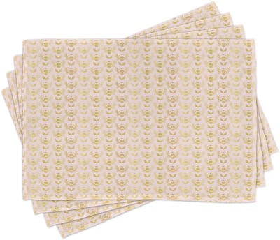 ABAKUHAUS Damast-placemats met bladeren en botanische elementen, tafeldecoratie van kleurvaste stof voor eetkamer en keuken, koffiebruine en lichtroze tinten