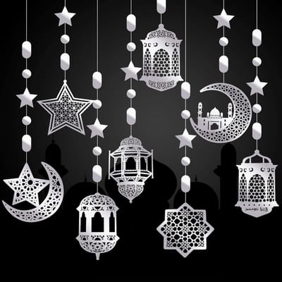 Ramadan Slingers - Feest Banners - Feestelijke Decoratie - 24 Delige Set - Tot 25.4 cm - Zilverkleurig