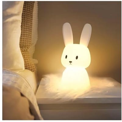 Bunny Nachtlampje voor kinderen, siliconen voedingslicht voor baby's, met 7 lichtwisselingen, dimbaar, tap control, opladen via USB en timerfunctie, bedlampje voor kinderkamer, decoratie