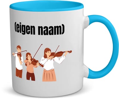 Akyol - 3 mensen met violen koffiemok - theemok - blauw - Viool - muziek liefhebbers - met eigen naam - de echte viool liefhebber - cadeau - kado - 350 ML inhoud