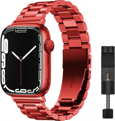 MY PROTECT - Luxe Metalen Bandje - Geschikt Voor Apple Watch Bandje - Series 1/2/3/4/5/6/7/8/9/10/SE - 38mm - 40mm - 41mm - 42mm - Rood