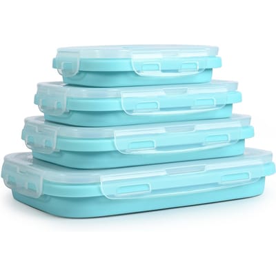 4 Maten Opvouwbare Siliconen Voedselcontainer Draagbare Bento Containers Lunchbox Magnetron Bestendig Thuis Keuken Buiten Voedselopslag 350ml white