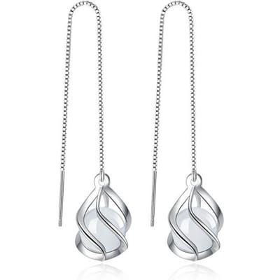 Nieuwe 925 Sterling Zilveren Dames Hanger Mode Eenvoud Spiraal Oor Ketting Oor Lijn Druppel Vorm Paar Oorbellen Sieraden Cadeau white