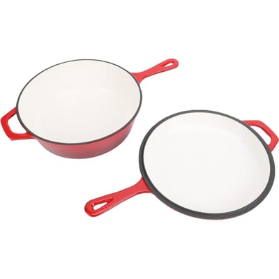 Poêle en fonte avec couvercle Multifonctionnelle Grande Capacité 4QT 2 en 1 Poêle ronde en fonte pour plusieurs cuisinières L