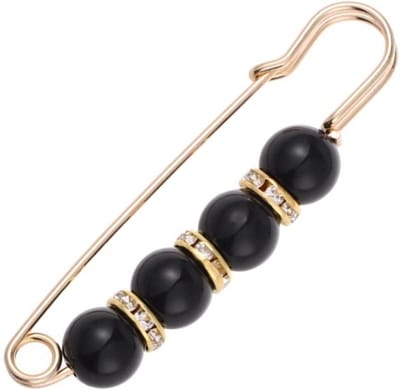 Fako Bijoux® - Sierspeld - Sjaalspeld - Vestsluiting - Vestspeld - Zwarte Parels - 55mm - Goudkleurig
