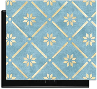 KitchenArt - Starline Blue Tile - Inductie Beschermer - 52x35 cm - Kookplaat Beschermer - Luxe Afdekplaat Inductieplaat - Anti-slip & Oprolbaar - Beschermmat Inductiekookplaat
