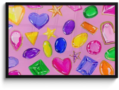 Poster in lijst - Fotolijst 90x60 cm - Posters - Edelstenen - Vormen - Hartje - Kleurrijk - Posterlijst zwart - Decoratie - Wanddecoratie woonkamer - Muurdecoratie slaapkamer
