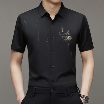 Zomer Mannen Shirts Zakelijk Strijkloos Koreaanse Stijl Casual Polokraag Mode Merk Shirt Pasvorm Korte Mouw XXXL black