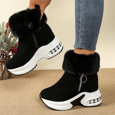 Dames Enkele Laarzen Winter Dikke Zool Luipaardprint Mat Zwart Rits Katoenen Laarzen Casual Comfort Warm Verhogend Sneeuwlaarzen 43