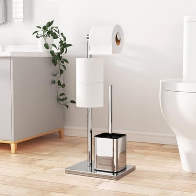 CRLYN® Toiletbutler - Toiletrolhouder - Toilet Butler - Borstel met Houder - Zilver
