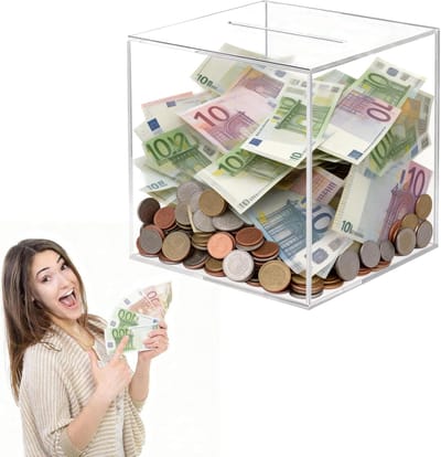 KZQ Acryl Spaarpot 12x12x12cm Vierkant Transparant Niet Te Openen Groot Formaat Spaarvarken Voor Munten En Papiergeld Cadeau Voor Verjaardag