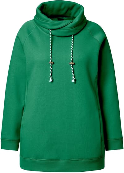 Ulla Popken - Dames - Sweatshirt wijde opstaande kraag zakken lange raglanmouw - Smaragdgroen - Maat 42+