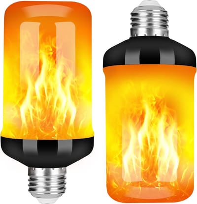 JeiibrZui Vlamverlichting - Knipperende vlamverlichting - Hoogwaardige LED-kunstvlam, E26-fitting, geschikt voor schoorsteenverlichting en Halloween-decoratie - 2 stuks - Geel