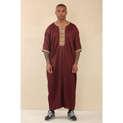 Heren bordeaux Marokkaanse Thobe Jubba Robe Eid Djellaba Gandoura