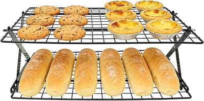 Opvouwbaar koelrooster met 2/3/4 verdiepingen voor efficiënt bakken en stapelen, ideaal voor de keuken en barbecuegebruik
