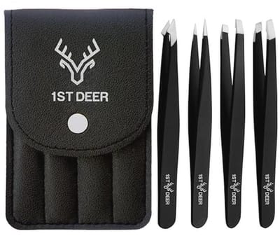Pincetten Set van 4 - Zwart - Professionele Roestvrij Stalen Pincetten met Handig Etui - Voor Wenkbrauwen en Wimperverlenging