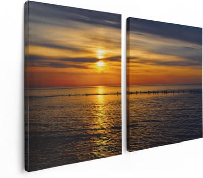 Artaza Canvas Schilderij Tweeluik Zonsondergang In De Zee - 120x80 - Foto Op Canvas - Canvas Print