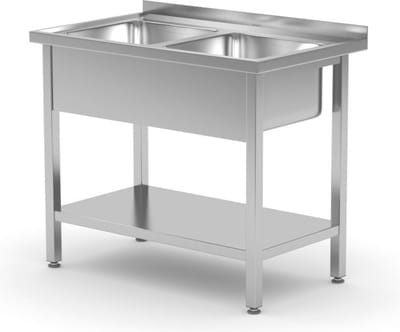 HENDI Dubbele spoeltafel met schap – zelfmontage – roestvrij staal – 1000x600x x(H)850 mm