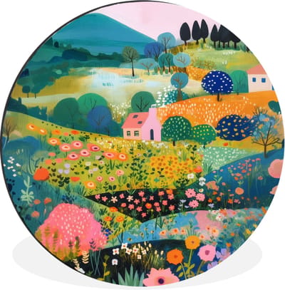 WallCircle - Wandcirkel - Muurcirkel - Heuvellandschap - Fantasierijk - Kleurcontrasten - Aluminium - Dibond - 30x30 cm - Binnen en Buiten