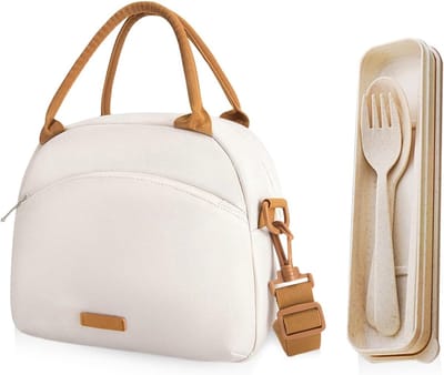 1 draagbare lunchtas, 1 bestekset, thermotas van aluminiumfolie, stofdichte lunchboxtas, lunchboxtas met grote capaciteit, draagbare thermotas, geschikt voor werk en kamperen
