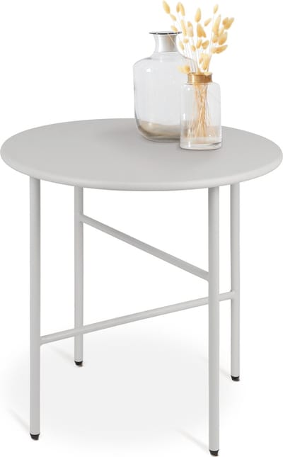 bomoe Finn Ronde Bijzettafel Metaal Licht Grijs 44 cm Tafelblad Krasbestendig Stabiel, Lichtgewicht Salontafel Binnen & Buiten
