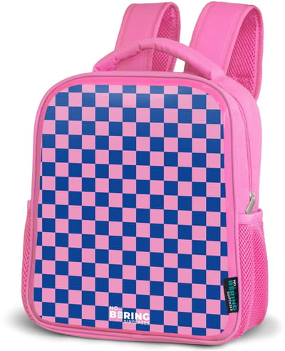 NoBoringSuitcases.com® - Rugzak roze - Schooltas meisjes - Blokjes - Blauw - Roze - Kinder rugtas meisje - Boekentas kind - Kinderrugzak voor school - Schoolrugzak